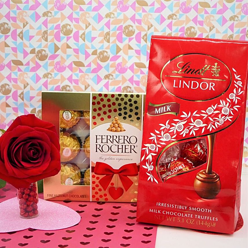 V Day Special Chocolates And Red Rose