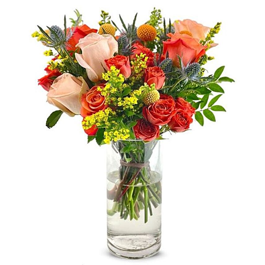 Blissful Mixed Flowers Vase:New Year Gifts to USA
