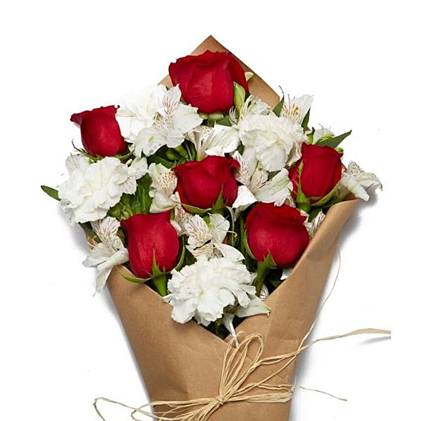 Beautiful Red And White Flowers Bouquet