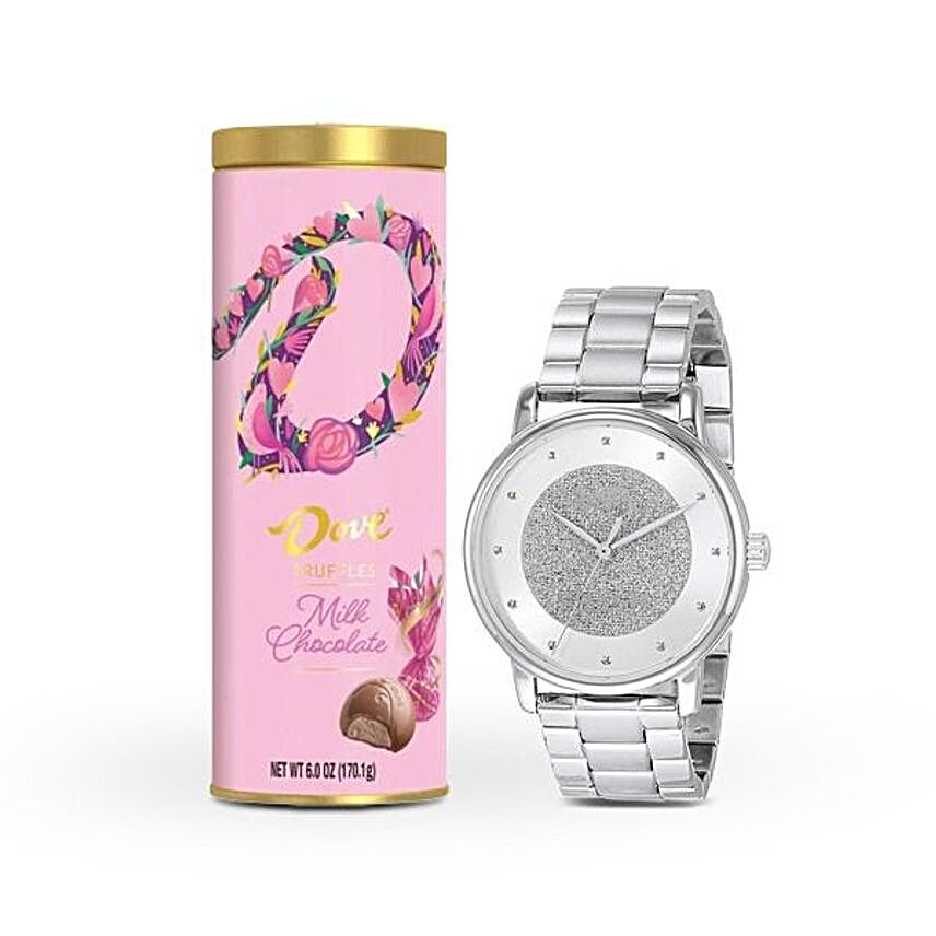 Coach Womens Silver Watch And Dove Chocolates