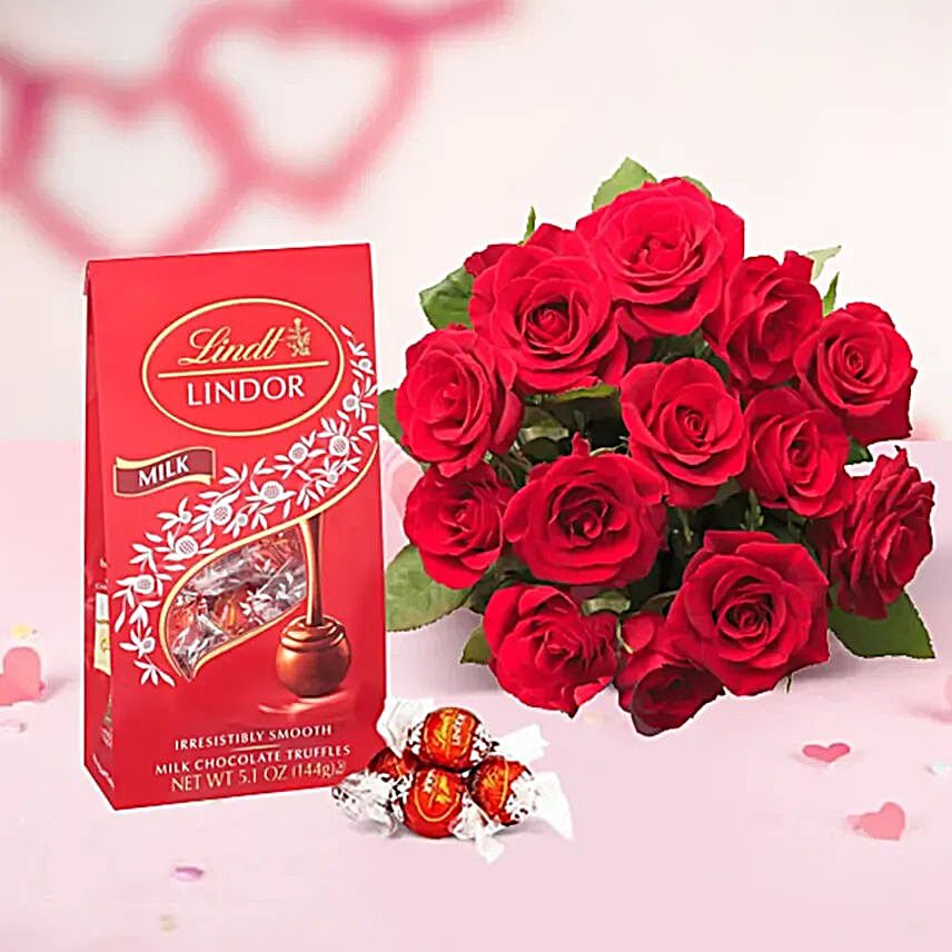 Red Roses Bouquet And Lindt Truffles:All Gifts USA