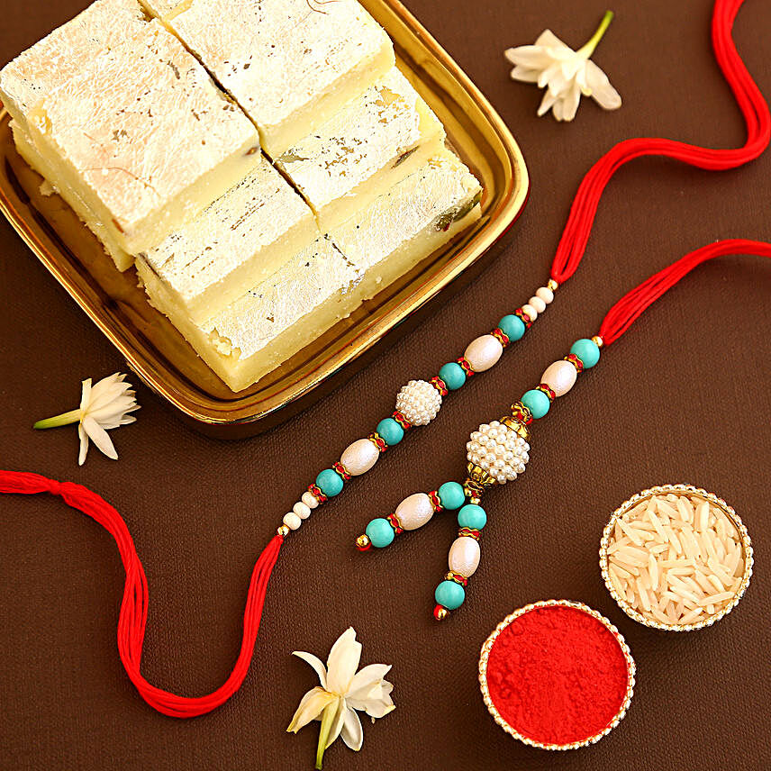 Sneh Gorgeous Beads Rakhi Set & Kaju Rolls