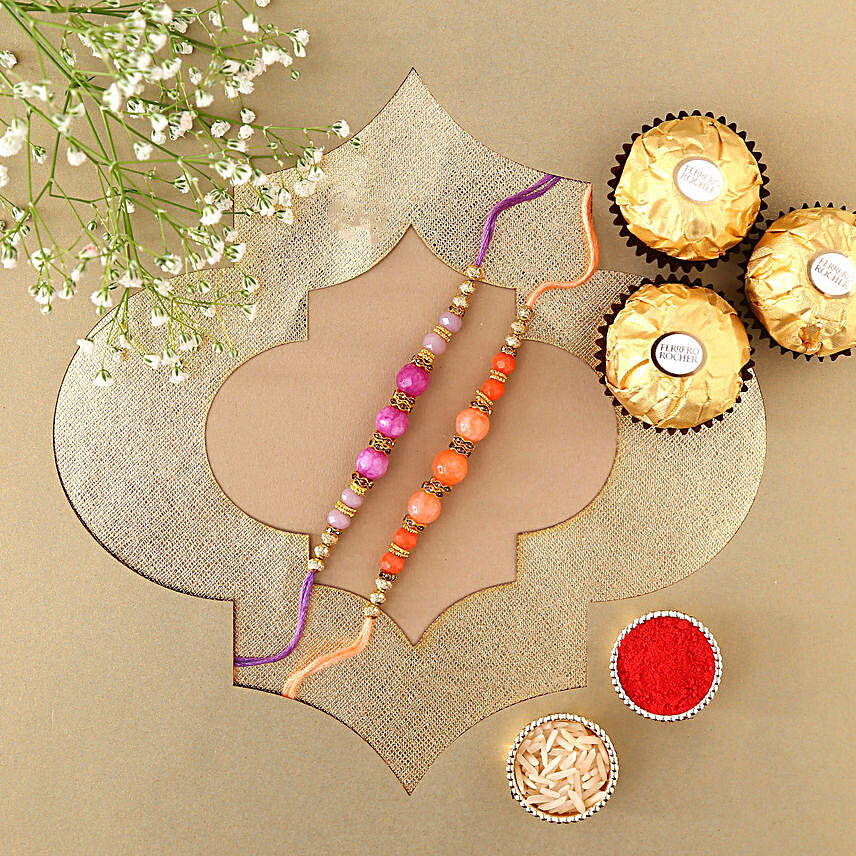 Sneh Pretty Beads Rakhi Set & Ferrero Rocher:Send Set of 2 Rakhi to USA