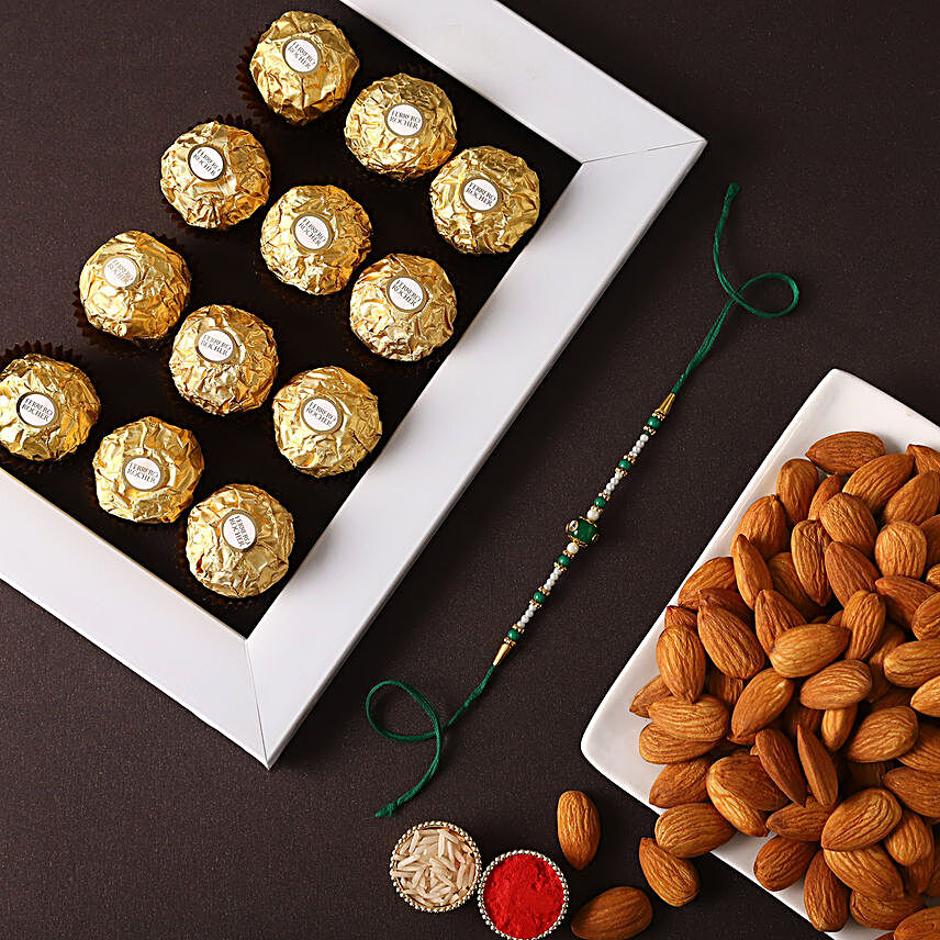 Sneh Sleek Rakhi With Almonds & Ferrero Rocher