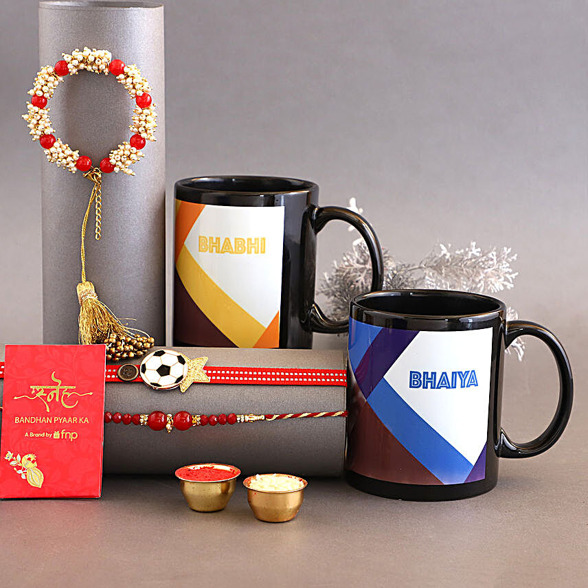 Sneh Elegant Family Rakhi Set & Personalised Photo Mugs:Family Rakhi Set to USA