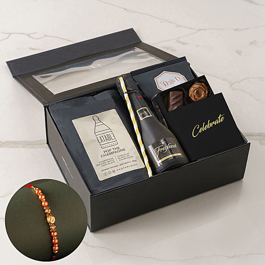 Sneh Rose Gold Pearl Rakhi & Luxurious Treats Hamper