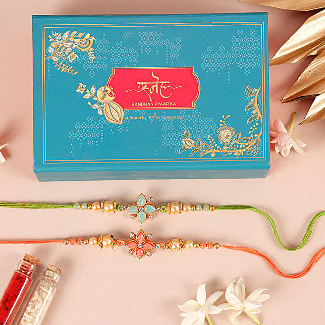 Sneh Floral Aesthetic Pastel Coloured Rakhi Set usa | Gift Sneh Floral ...
