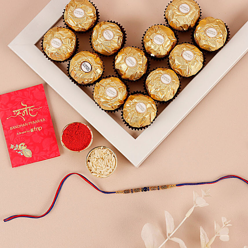Intricate Beads Designer Rakhi & Ferrero Rocher:Rakhi With Chocolates to USA