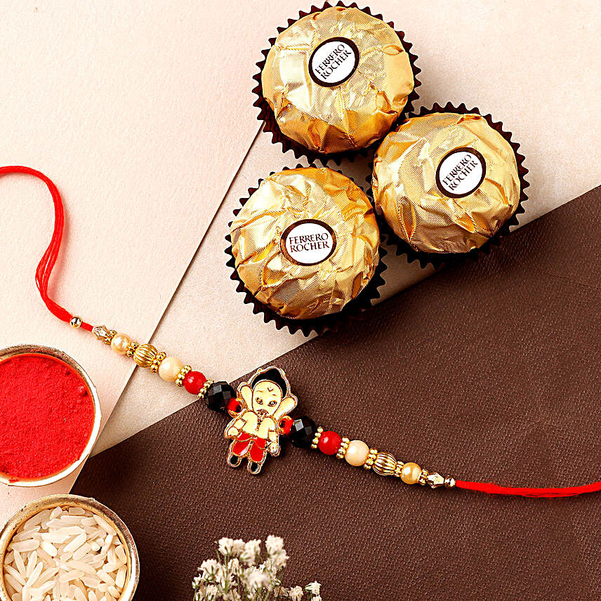 Adorable Ganesha Kids Rakhi & Ferrero Rocher