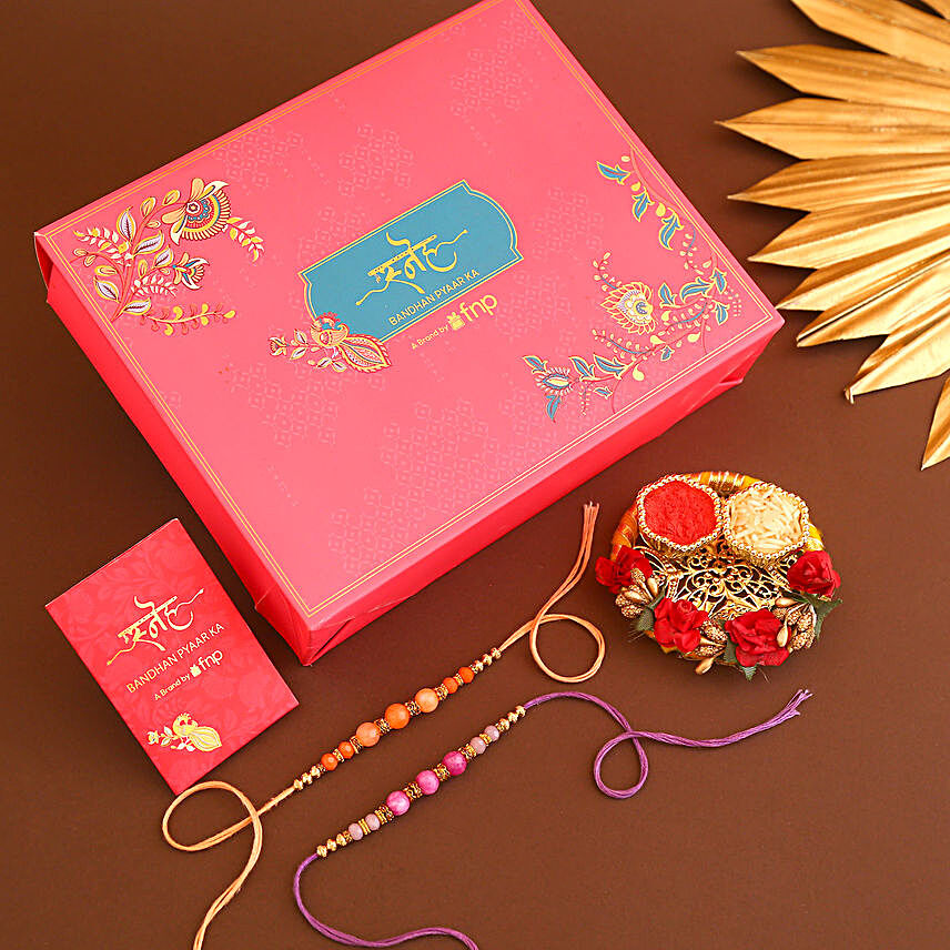 Sneh Pretty Beads Rakhi Set & Pooja Thali:Rakhi Pooja Thali to USA