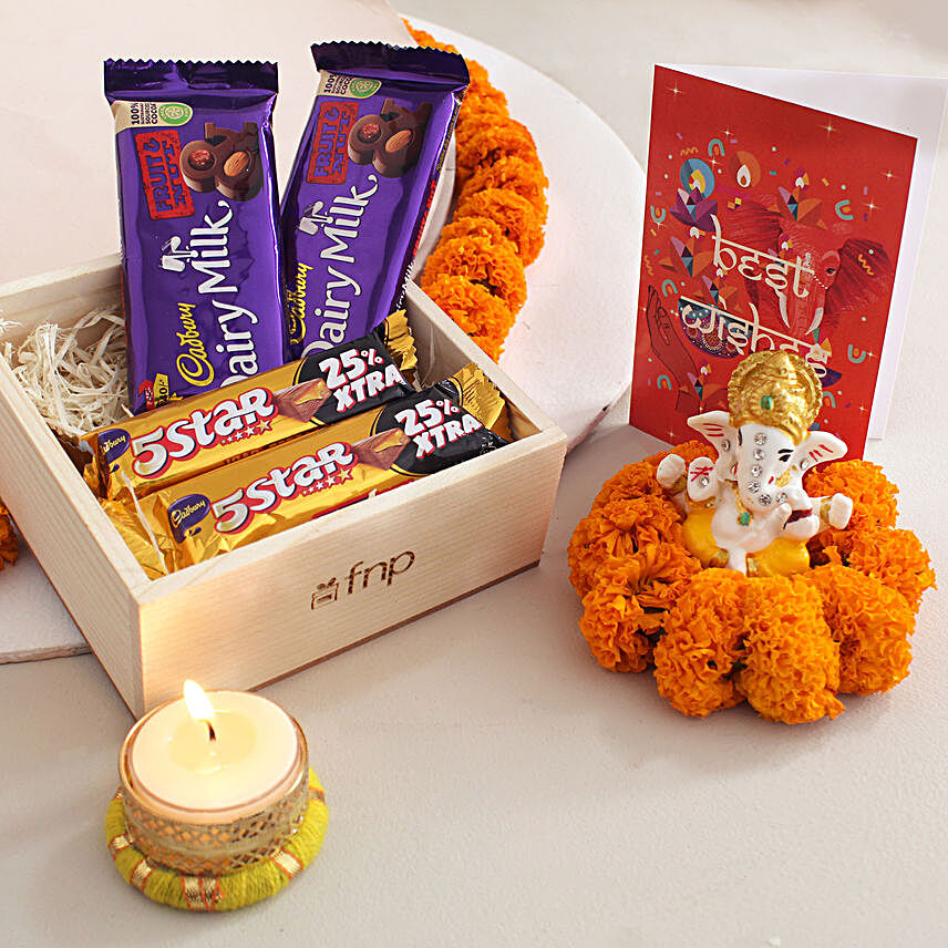 Cadbury Chocolates With Ganesha Idol N Candle Holder:Diwali Gift Delivery in USA