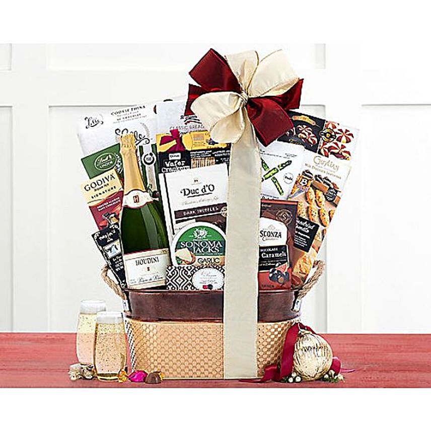 Houdini Blanc De Noir Champagne Collection And Treats:Wine Gift Basket to USA