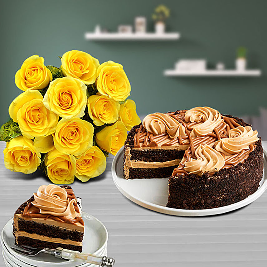 Salted Caramel Cake With Vibrant Roses Gift