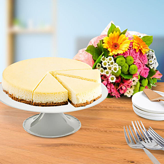 NY Cheesecake With Colourful Flowers usa | Gift NY Cheesecake With ...
