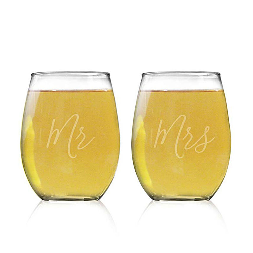 Mr and Mrs Stemless Wine Glass Set