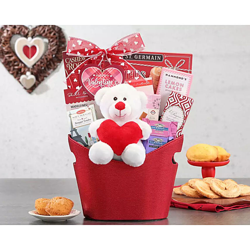 Valentine Bear and Sweets Gift Basket