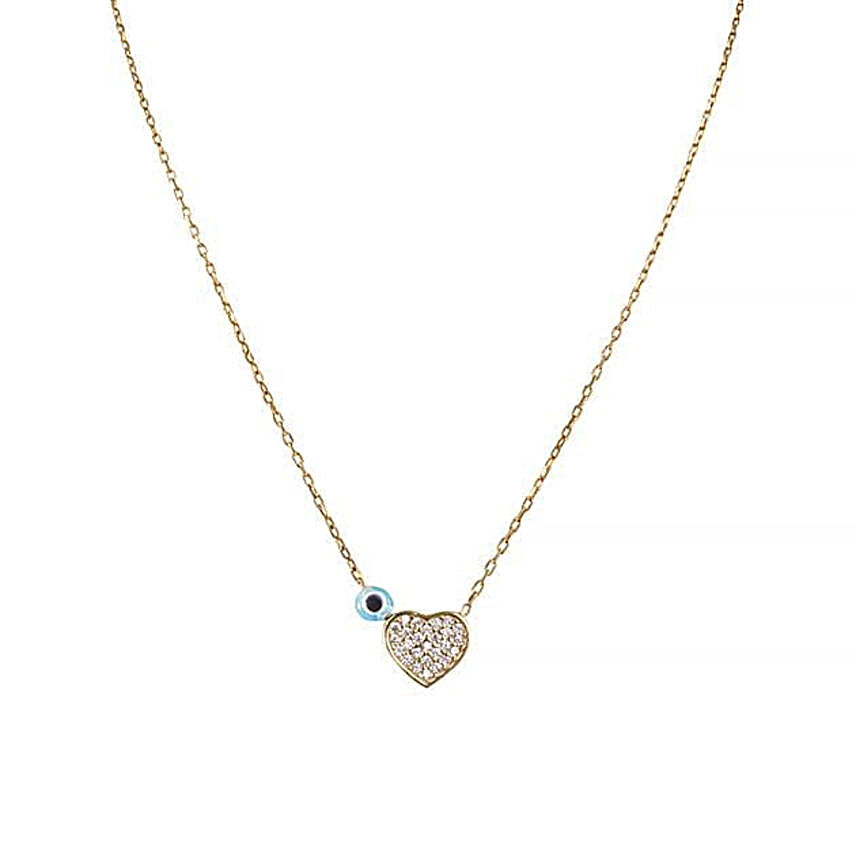 Tiny Heart Necklace with Evil Eye