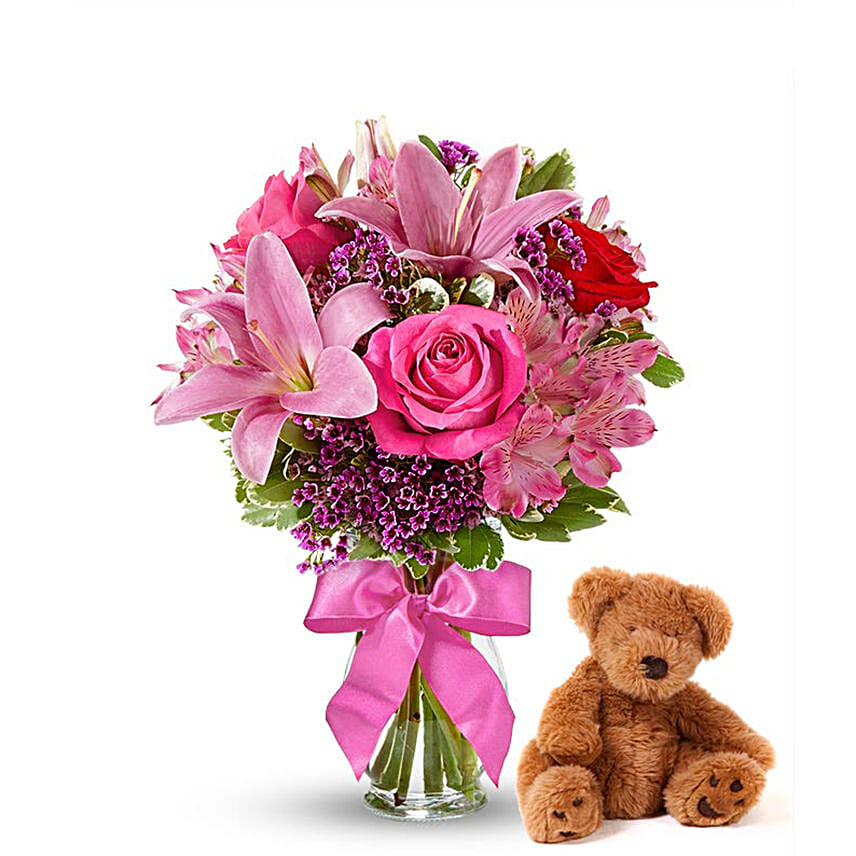 Rose & Lily Celebration with Teddy Bear_Regular