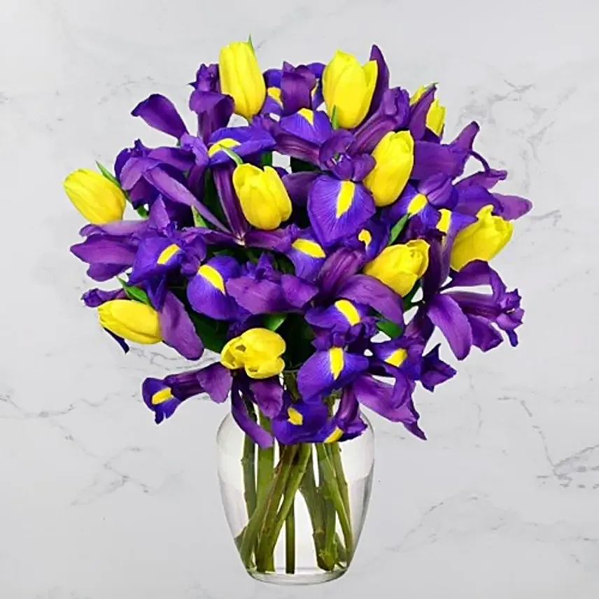 Sunny Tulip And Iris Bouquet