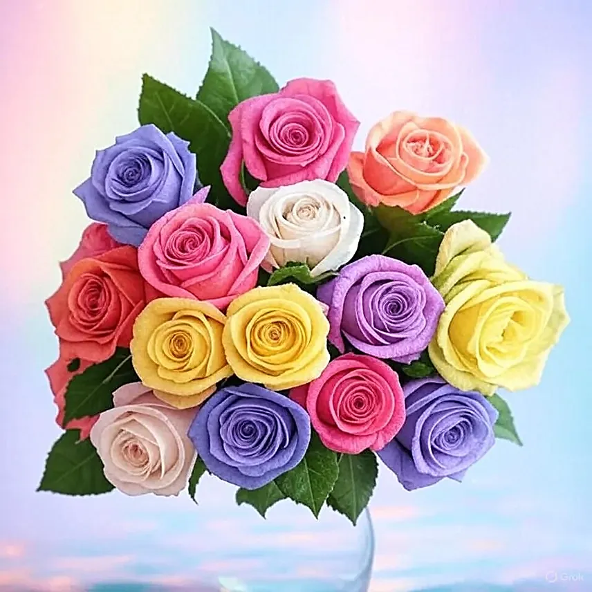 Vibrant 12 Mixed Roses Bouquet