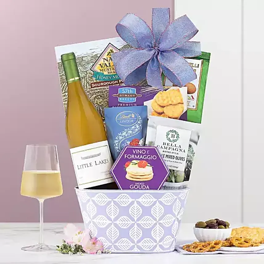 Basket Of Snacks And Wine Treats