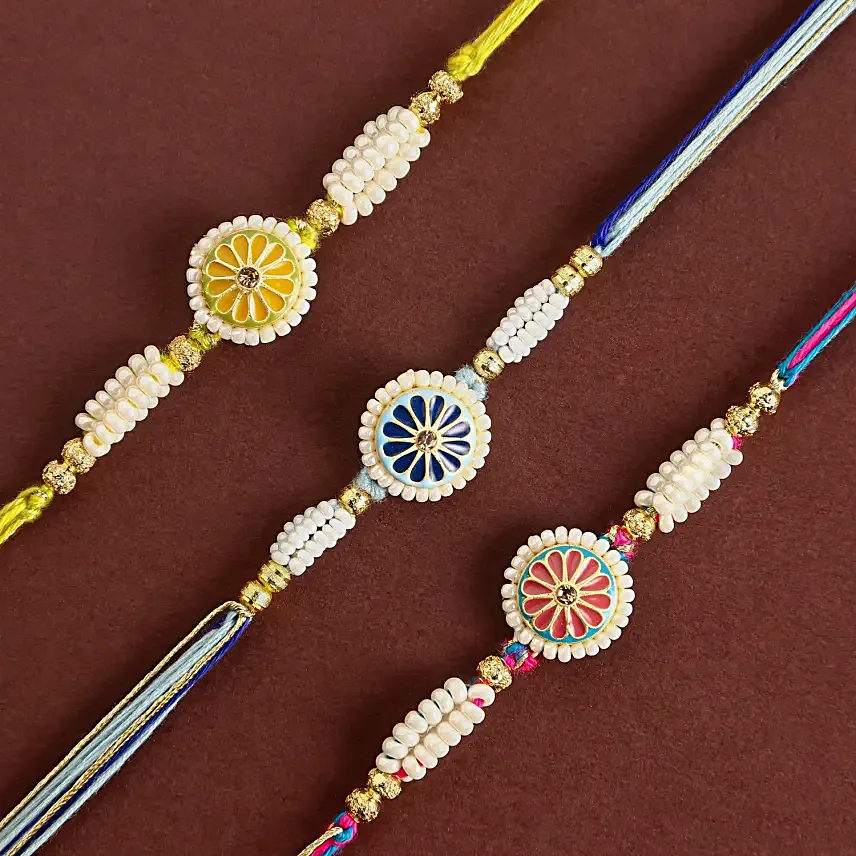 Floral Heritage Round Rakhi Set of 3