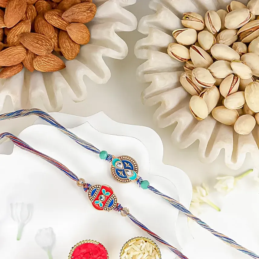 Cultural Charm Ethnic Rakhi Set N Nuts Combo