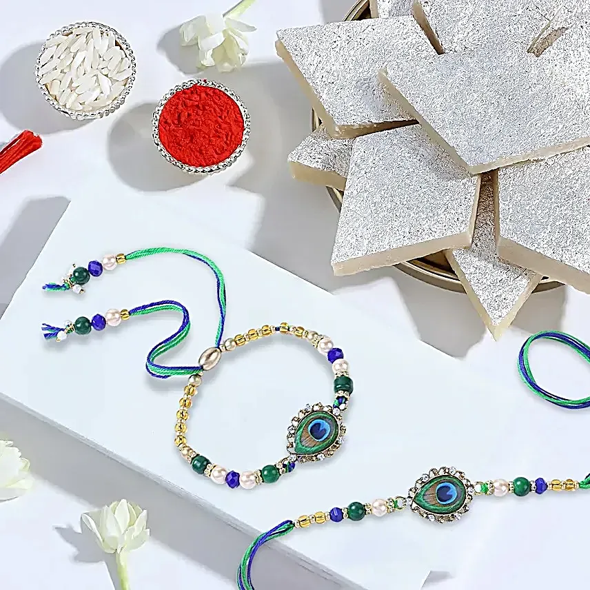 Peacock Bahiya Bhabhi Rakhi N Kaju Katli