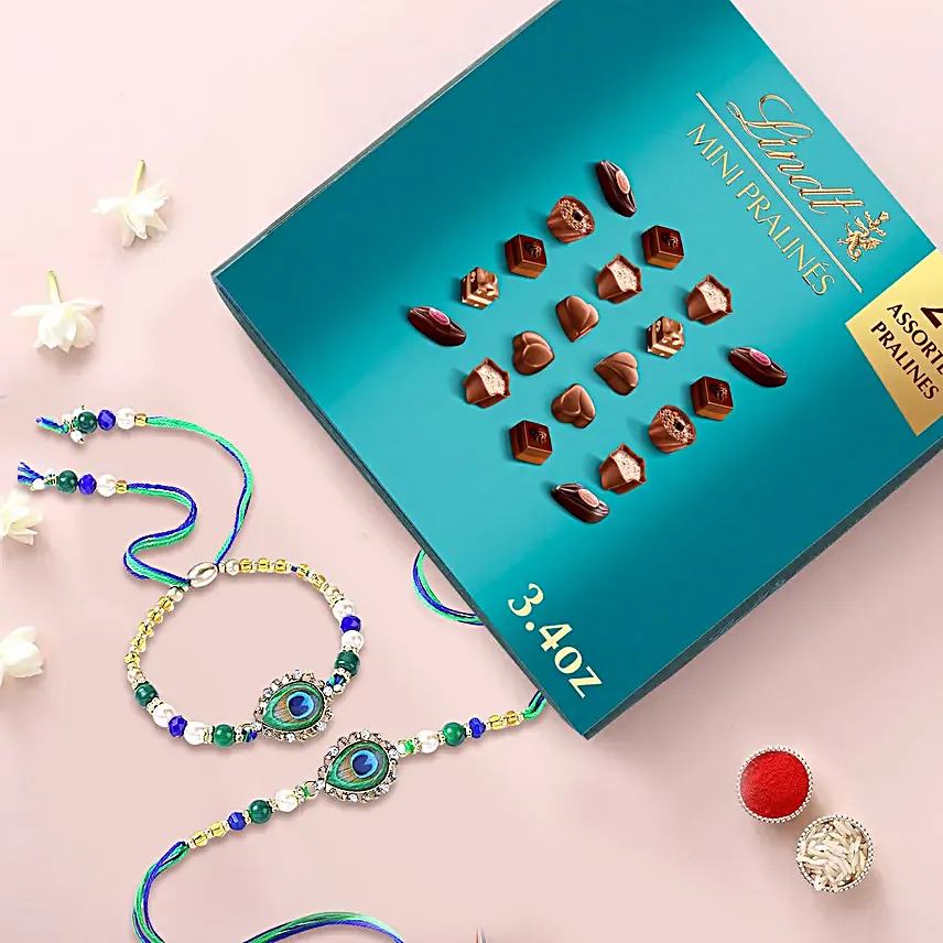 Peacock Bhaiya Bhabhi Rakhi N Chocolate Gift