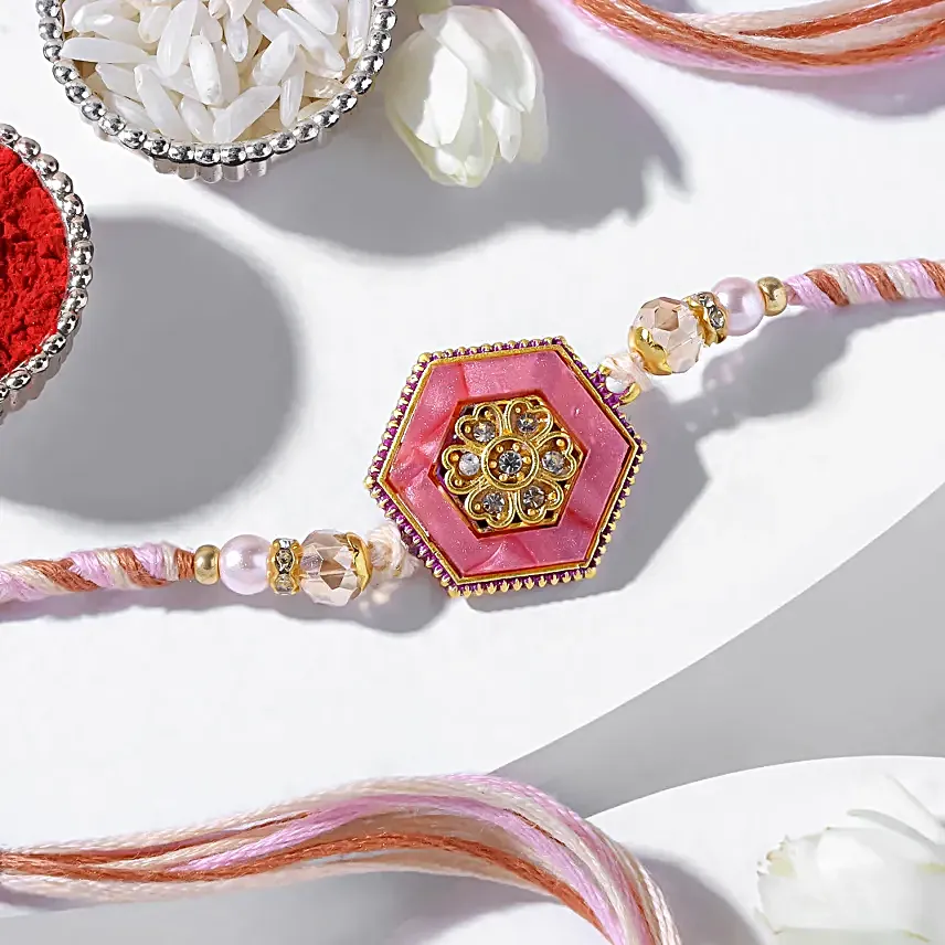 Sparkling Pink Hexagonal Rakhi N Lindt Bar