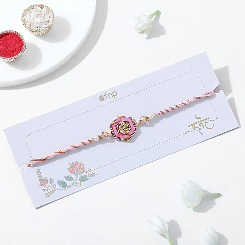 Golden Accents Pink Hexagonal Rakhi