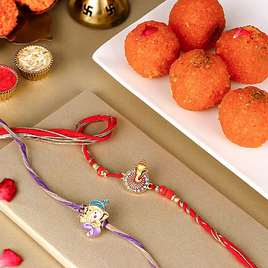 Bal Ganesha Cheerful Charm Rakhi N Motichoor Laddoo Delight