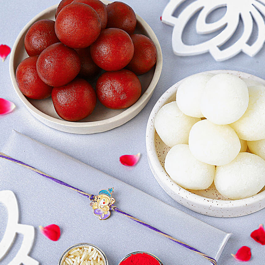 Bal Ganesha Cheerful Charm Rakhi N Sweets Combo