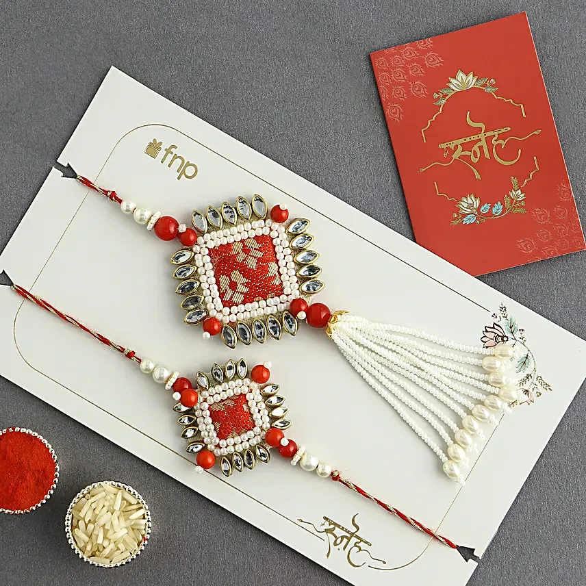 Bandhani Lumba Rakhi Set N Rasgulla Combo