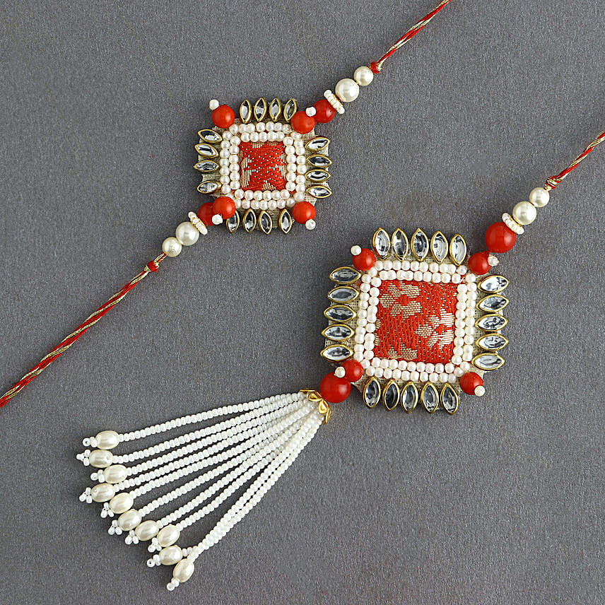 Bandhani Lumba Rakhi Set N Rasgulla Combo