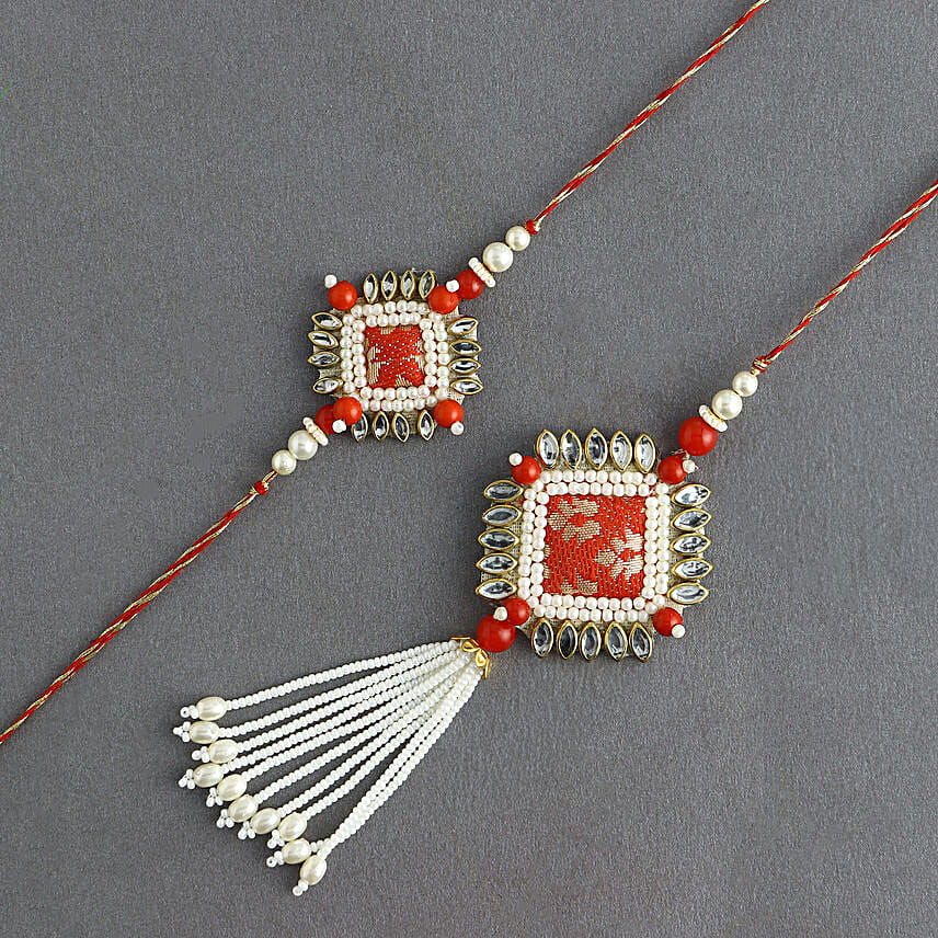 Bandhani Lumba Rakhi Set N Rasgulla Combo