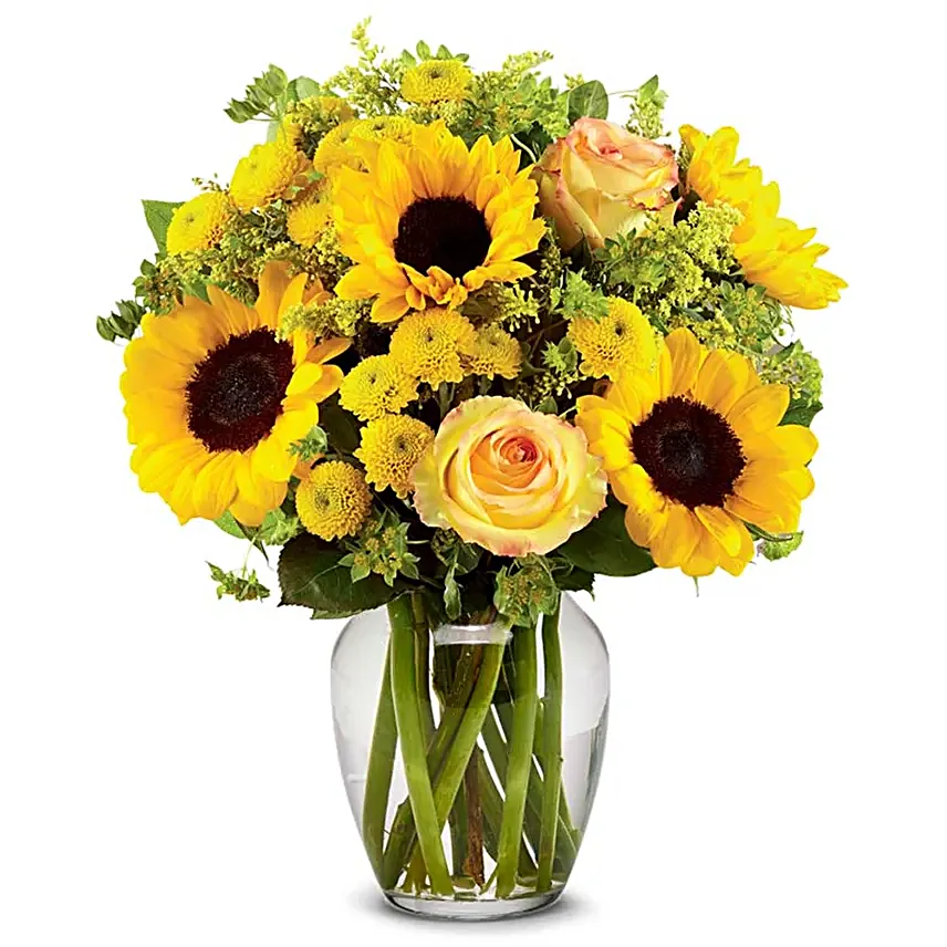 Brilliant Sunflower N Rose Bouquet Regular
