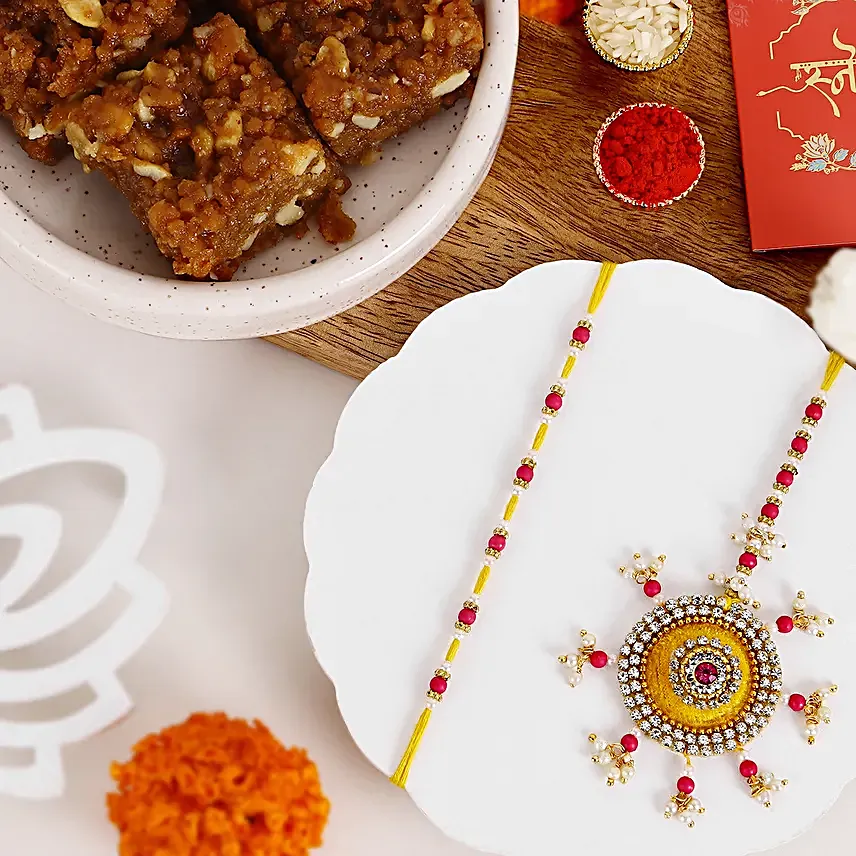 Designer Beads Lumba Rakhi N Sweets Combo