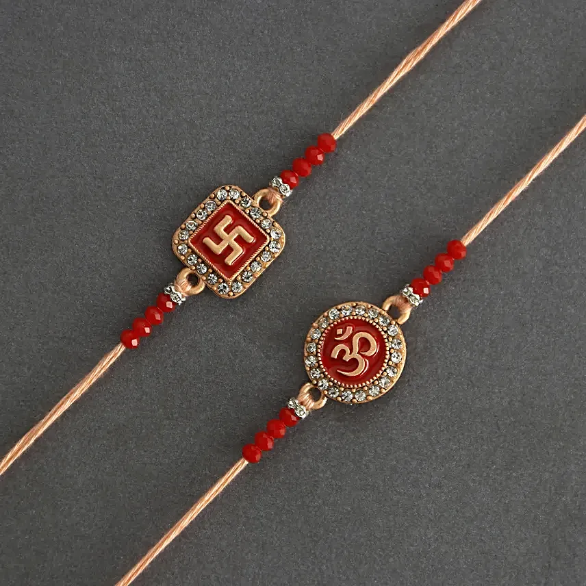 Ethereal Om Swastik Pair Rakhi N Kaju Katli Delight