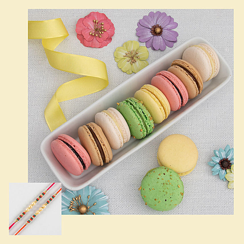 Ethnic Rakhi Set And Macarons Hamper