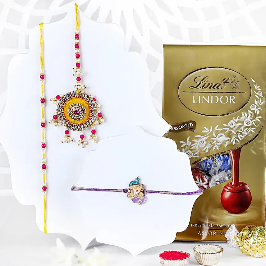 Family Love Bond Rakhi Set N Lindt Chocolate Pack