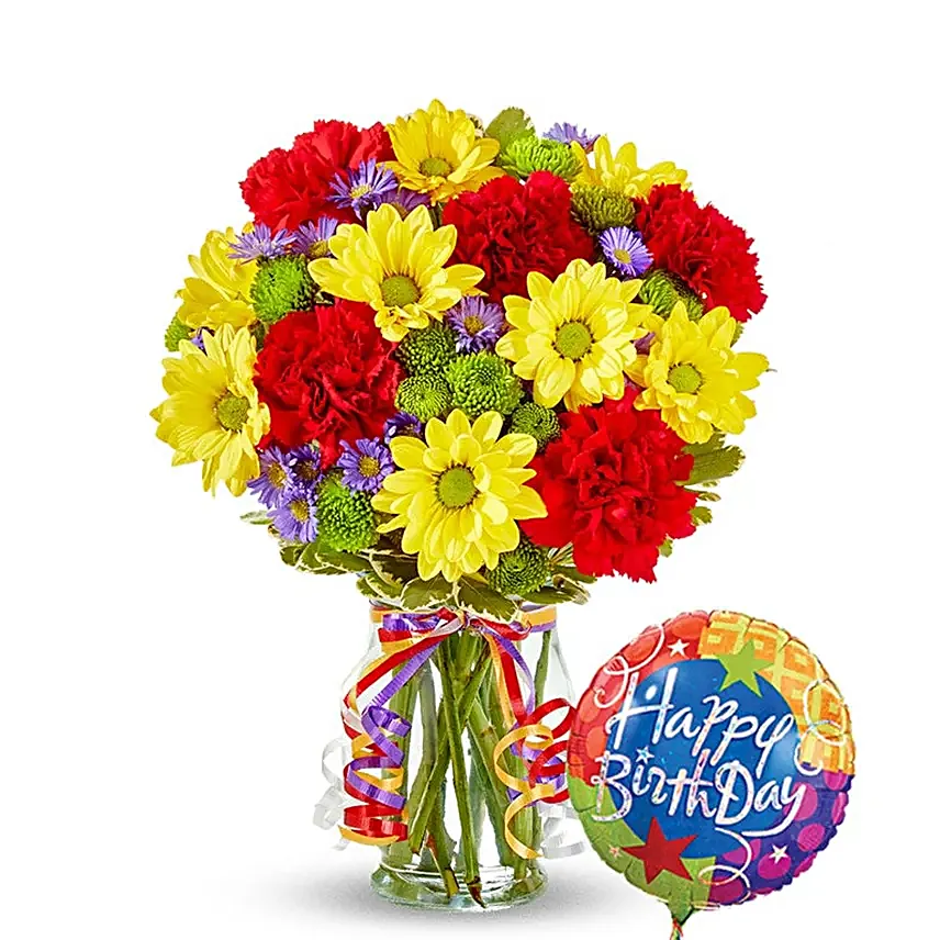 Festive Floral Garden with Birthday Balloon Regular