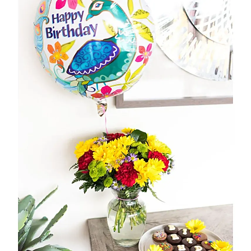 Festive Floral Garden with Birthday Balloon Regular