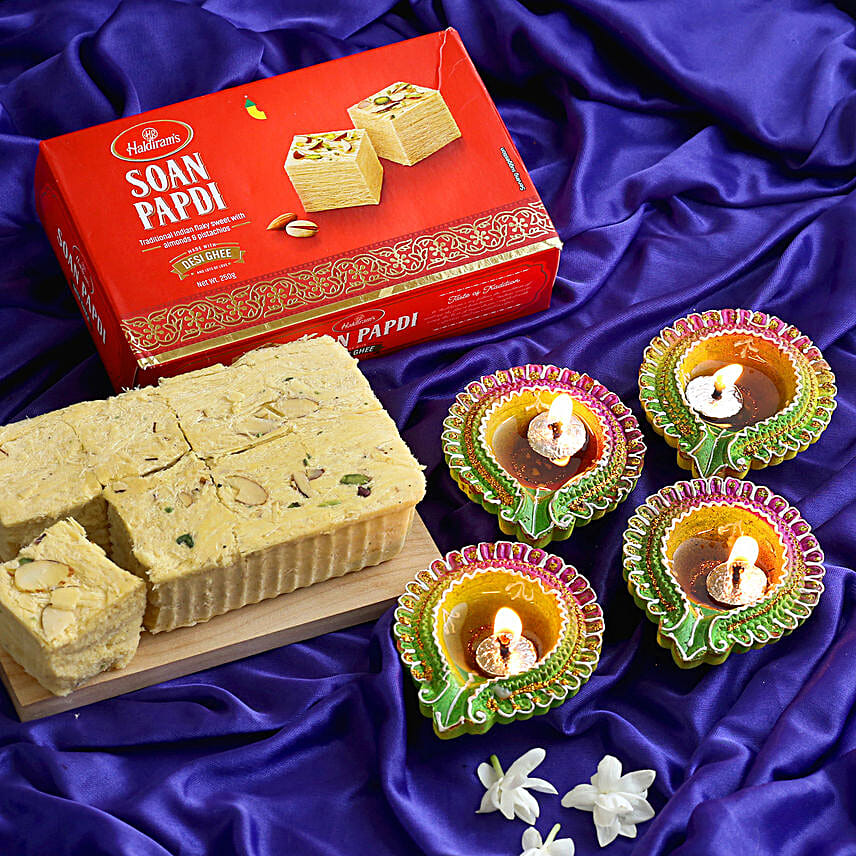 Floral Diyas With Soan Papdi