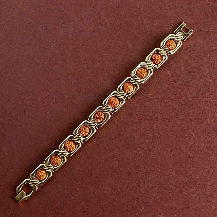Glamorous Gold Embellished Rudraksh Rakhi N Laddoo Combo