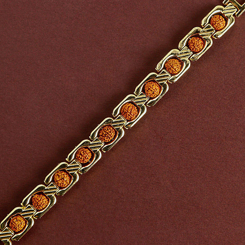 Glamorous Gold Embellished Rudraksh Rakhi N Laddoo Combo