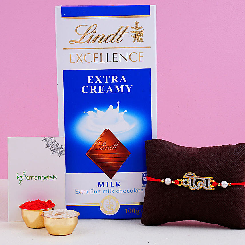 Glittering Veera Rakhi And Lindt Chocolate