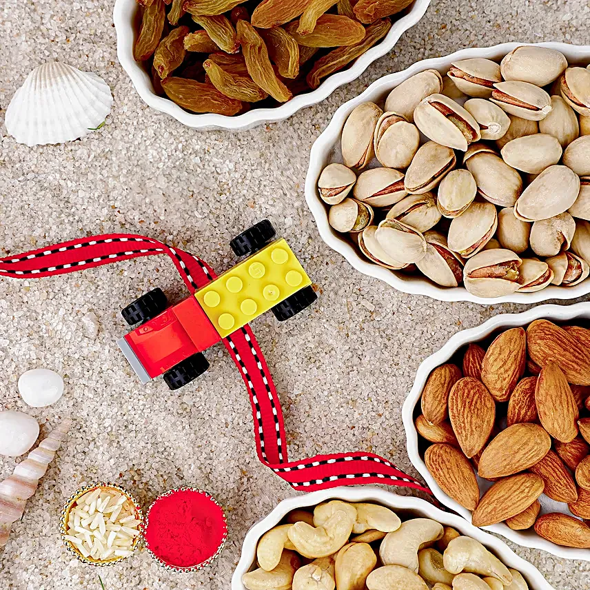 Lego Link Kids Toy Rakhi with Nutritious Duo Delight