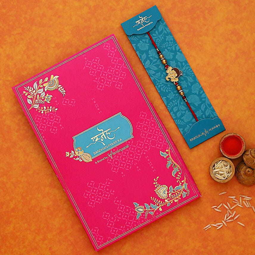 Long Trunk Bal Ganesha Pearl Rakhi For Kids
