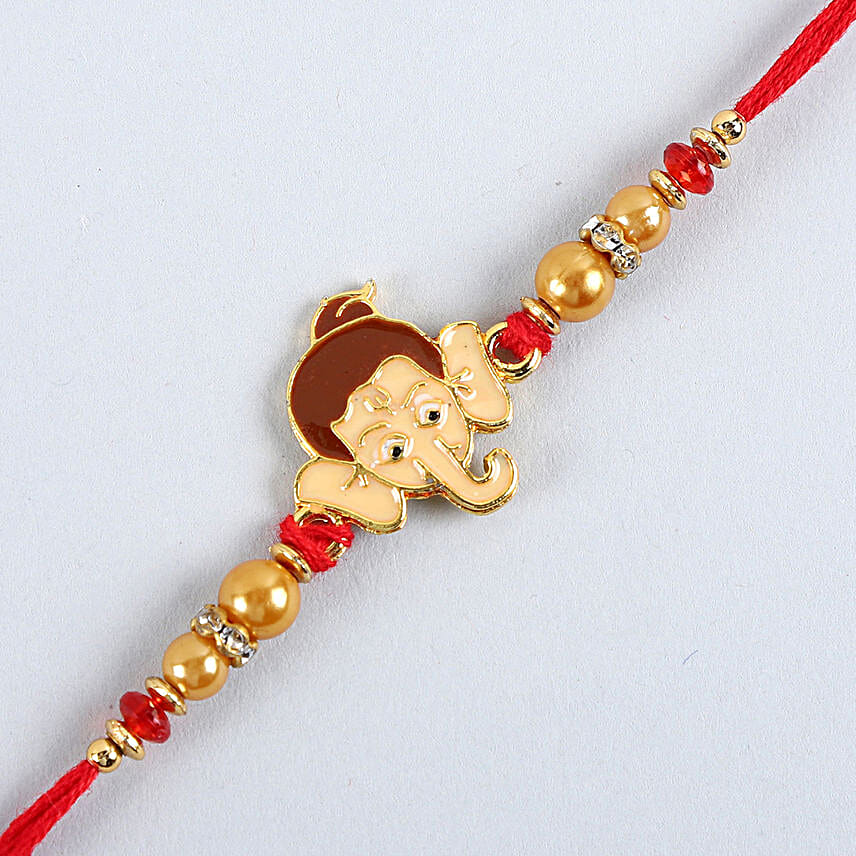 Long Trunk Bal Ganesha Pearl Rakhi For Kids